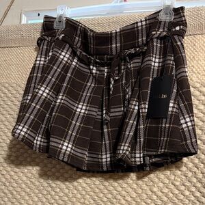 Brown Plaid Skirt with Drawstring